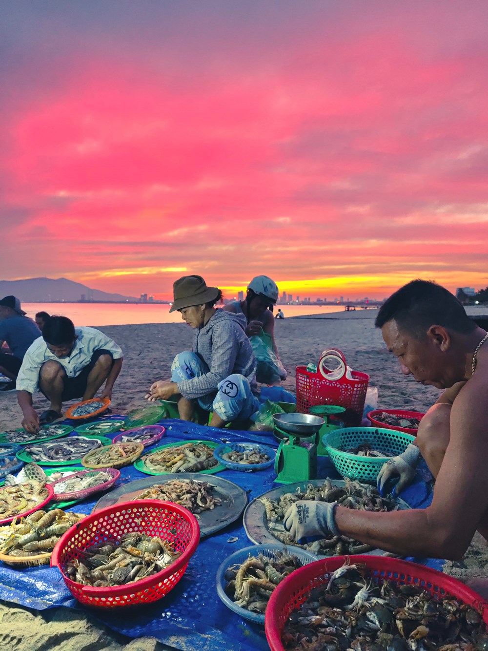 Ăn hải sản tại bến cá lúc bình minh